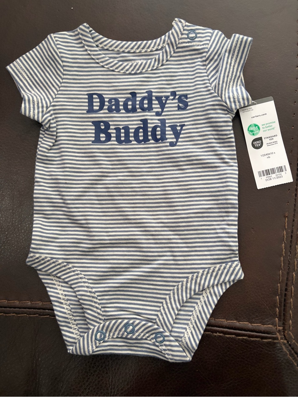 Carter's Blue and White Striped 'Daddy's Buddy' One-Piece Bodysuit